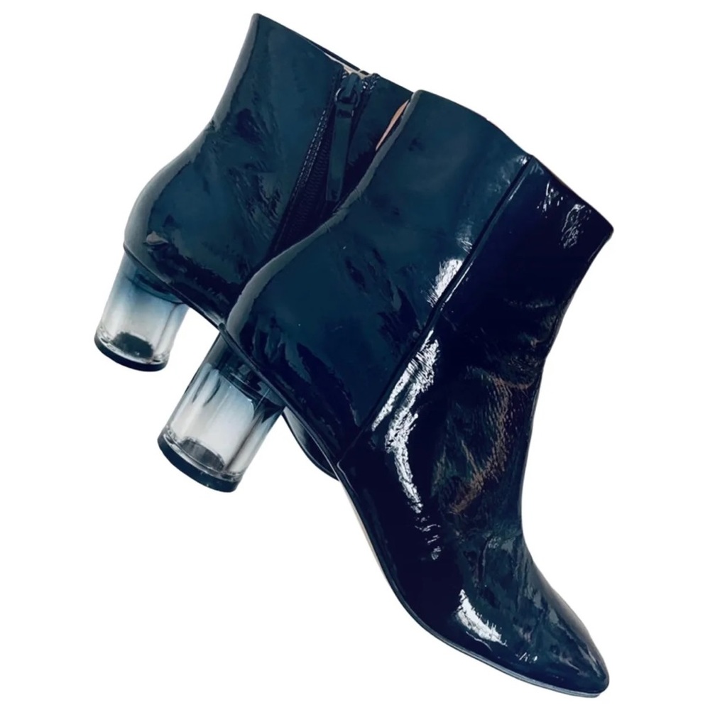 Zara patent faux leather dark navy booties with gradient crystal heel size 8